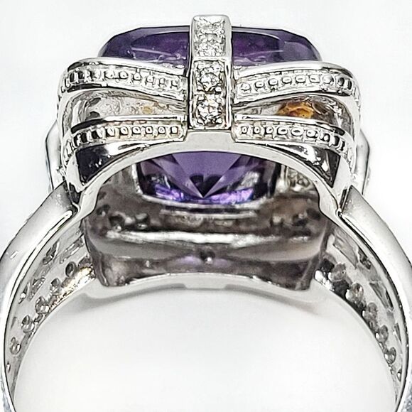 Cushion Cut Tanzanite Split Shank & Split Gallery Statement Ring | Size 8 - Picture 12 of 15